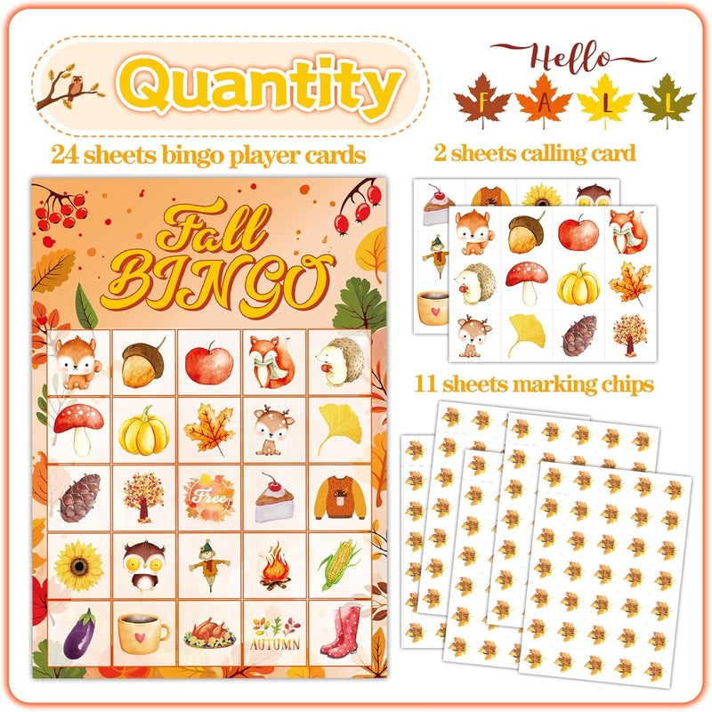Joy Bang Fall Festival Games, Fall Bingo Cards for 24 Players Harvest Game Fall Crafts for Kids Adults Autumn Thanksgiving Party Favors Supplies Activities for Kids Family Classroom - Image 2